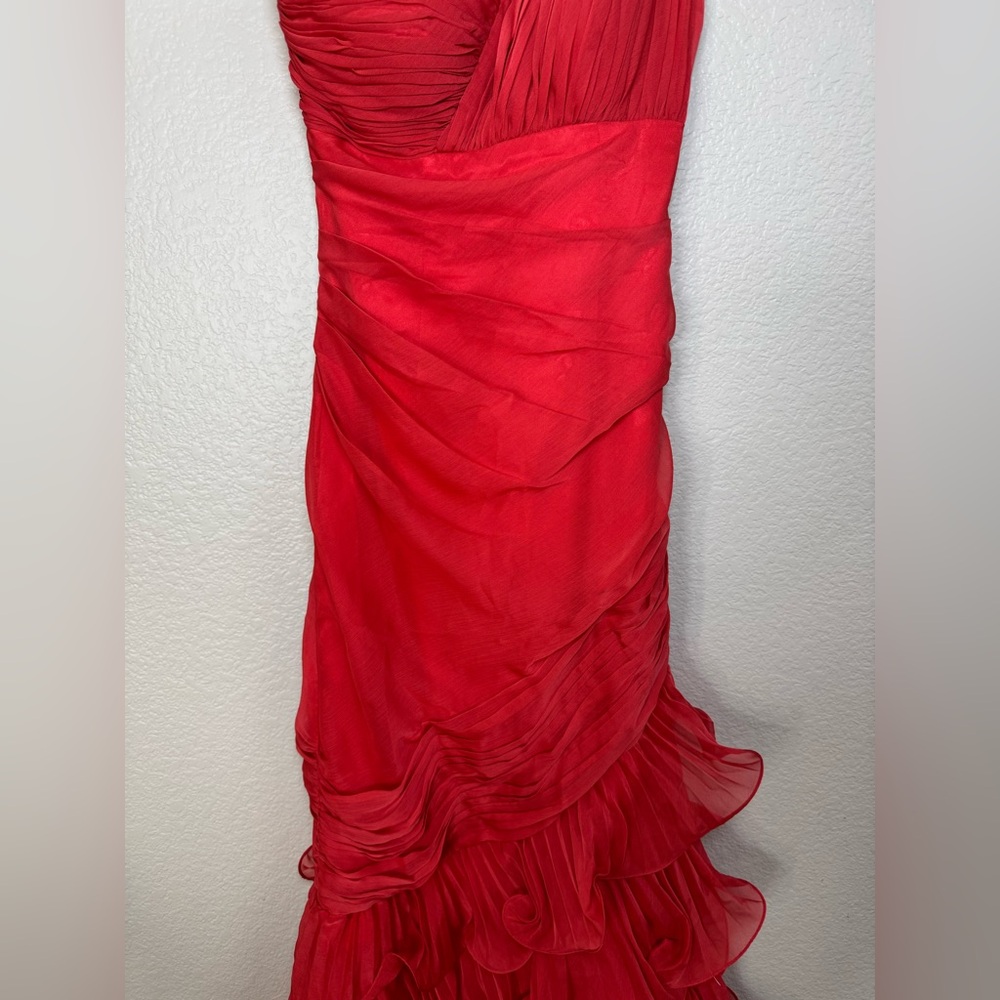 One-Shoulder Coral Ruffle Gown - Picture 7 of 14